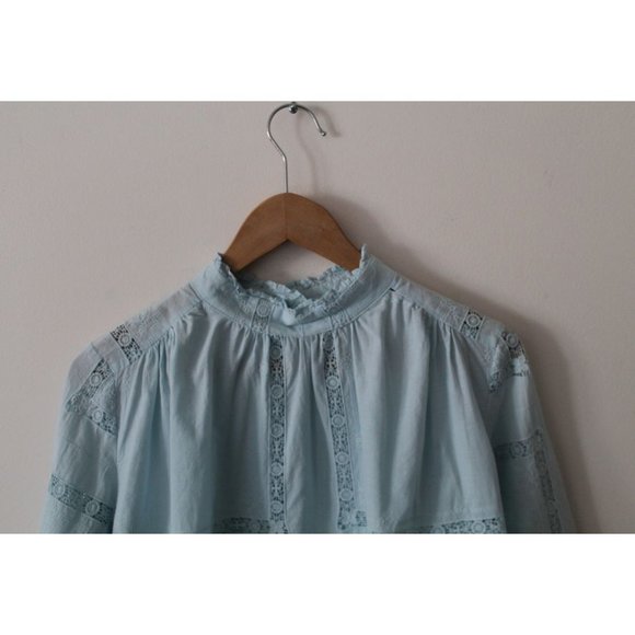 Sea NY Sky Blue Crochet-trimmed Cotton-voile Blouse Size 2 Net-A-Porter - Picture 4 of 7